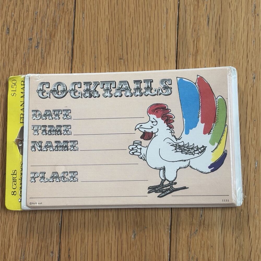 Vtg. Sealed Fran Mar Rooster Cocktail Party Invitations